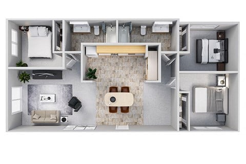 Floor plan for 3 beds, 2 baths, 1200 sqft